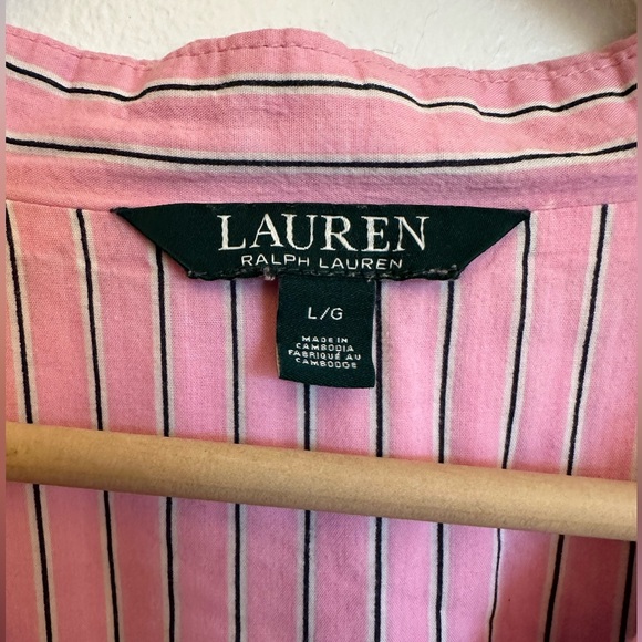 SOLD Lauren Ralph Lauren Size Large Pink Stripe Pajama 2Piece Capri Set Monogram - Picture 7 of 13